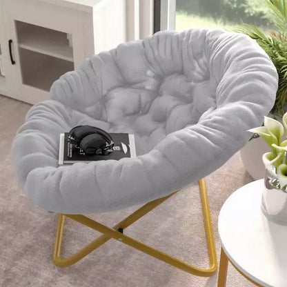 Chaise soucoupe pliante surdimensionnée Emma et Oliver avec coussin confortable en fausse fourrure et cadre en métal pour dortoirs, chambres, appartements et plus encore