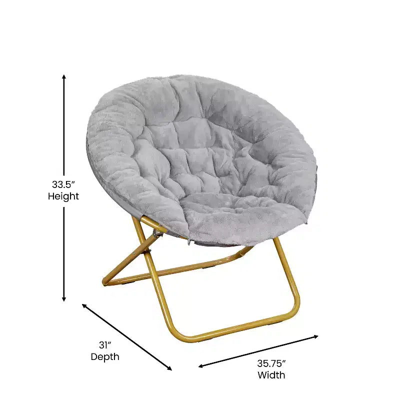 Chaise soucoupe pliante surdimensionnée Emma et Oliver avec coussin confortable en fausse fourrure et cadre en métal pour dortoirs, chambres, appartements et plus encore