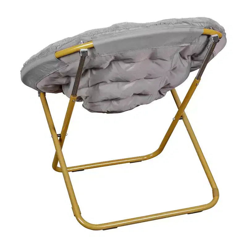Chaise soucoupe pliante surdimensionnée Emma et Oliver avec coussin confortable en fausse fourrure et cadre en métal pour dortoirs, chambres, appartements et plus encore
