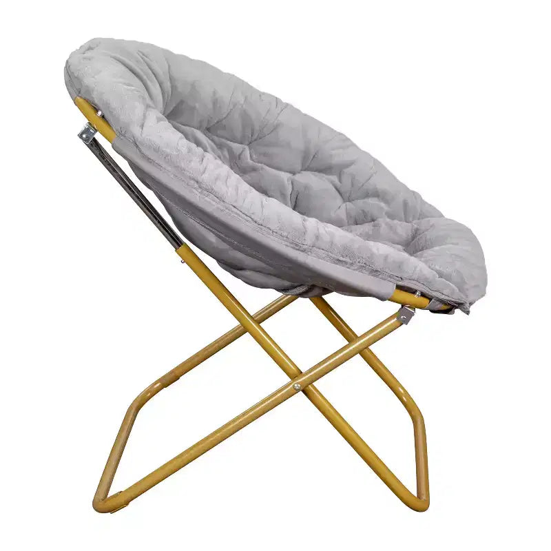 Chaise soucoupe pliante surdimensionnée Emma et Oliver avec coussin confortable en fausse fourrure et cadre en métal pour dortoirs, chambres, appartements et plus encore
