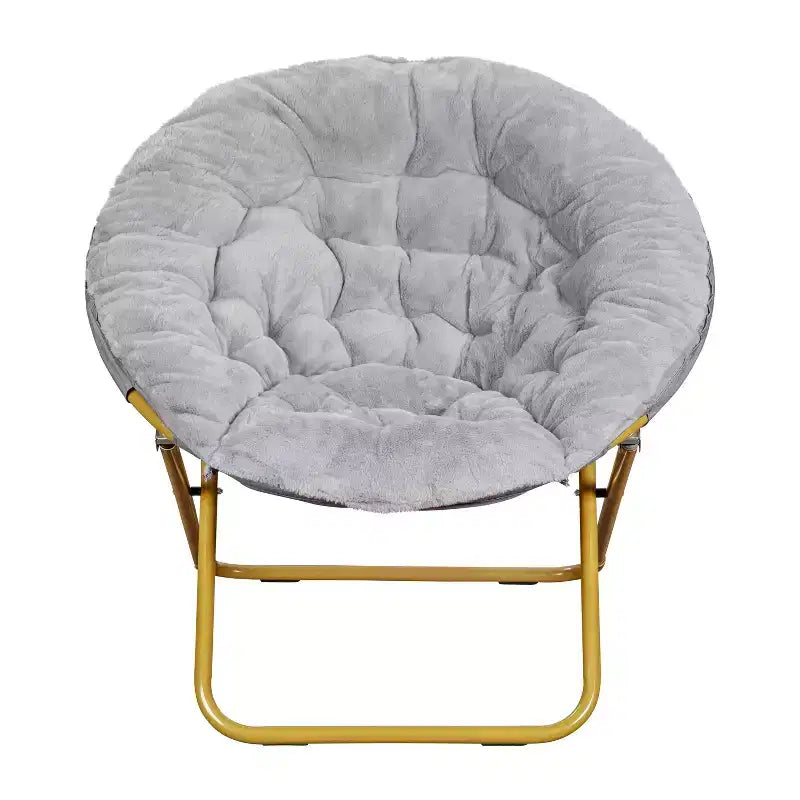 Chaise soucoupe pliante surdimensionnée Emma et Oliver avec coussin confortable en fausse fourrure et cadre en métal pour dortoirs, chambres, appartements et plus encore