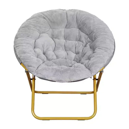 Chaise soucoupe pliante surdimensionnée Emma et Oliver avec coussin confortable en fausse fourrure et cadre en métal pour dortoirs, chambres, appartements et plus encore