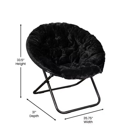 Chaise soucoupe pliante surdimensionnée Emma et Oliver avec coussin confortable en fausse fourrure et cadre en métal pour dortoirs, chambres, appartements et plus encore