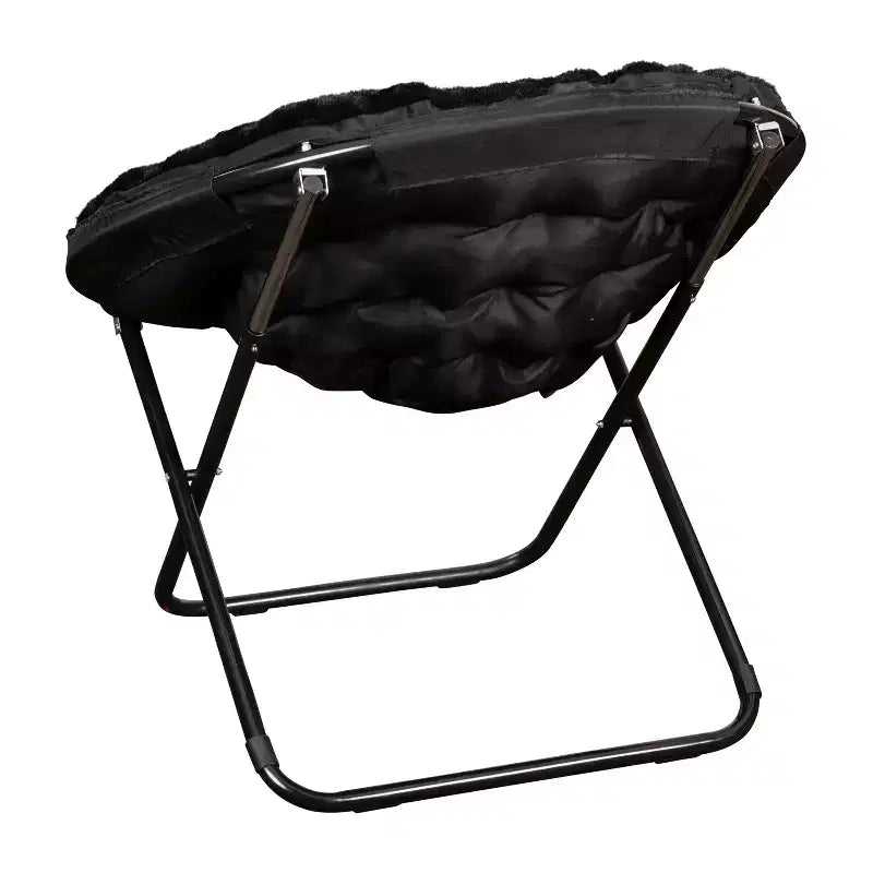 Chaise soucoupe pliante surdimensionnée Emma et Oliver avec coussin confortable en fausse fourrure et cadre en métal pour dortoirs, chambres, appartements et plus encore