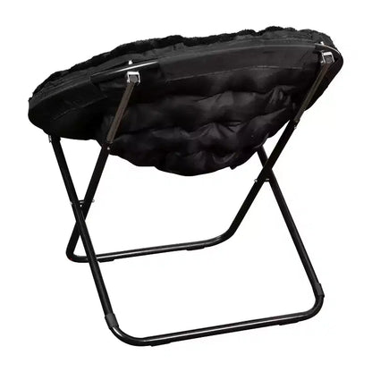 Chaise soucoupe pliante surdimensionnée Emma et Oliver avec coussin confortable en fausse fourrure et cadre en métal pour dortoirs, chambres, appartements et plus encore