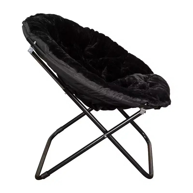Chaise soucoupe pliante surdimensionnée Emma et Oliver avec coussin confortable en fausse fourrure et cadre en métal pour dortoirs, chambres, appartements et plus encore