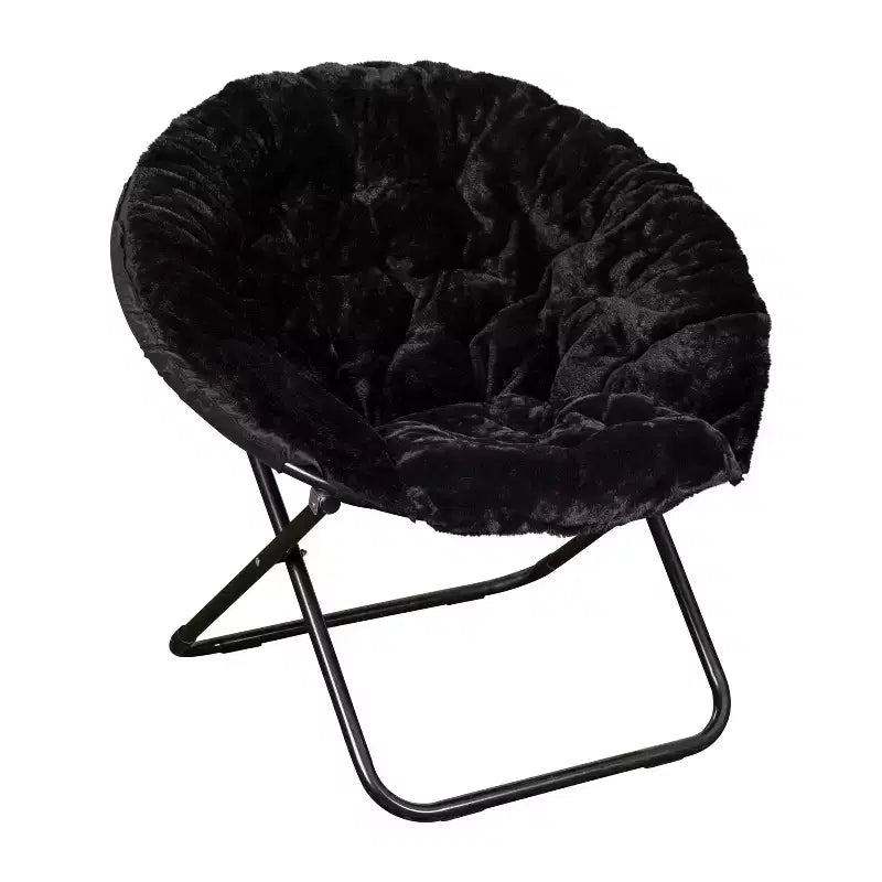 Chaise soucoupe pliante surdimensionnée Emma et Oliver avec coussin confortable en fausse fourrure et cadre en métal pour dortoirs, chambres, appartements et plus encore