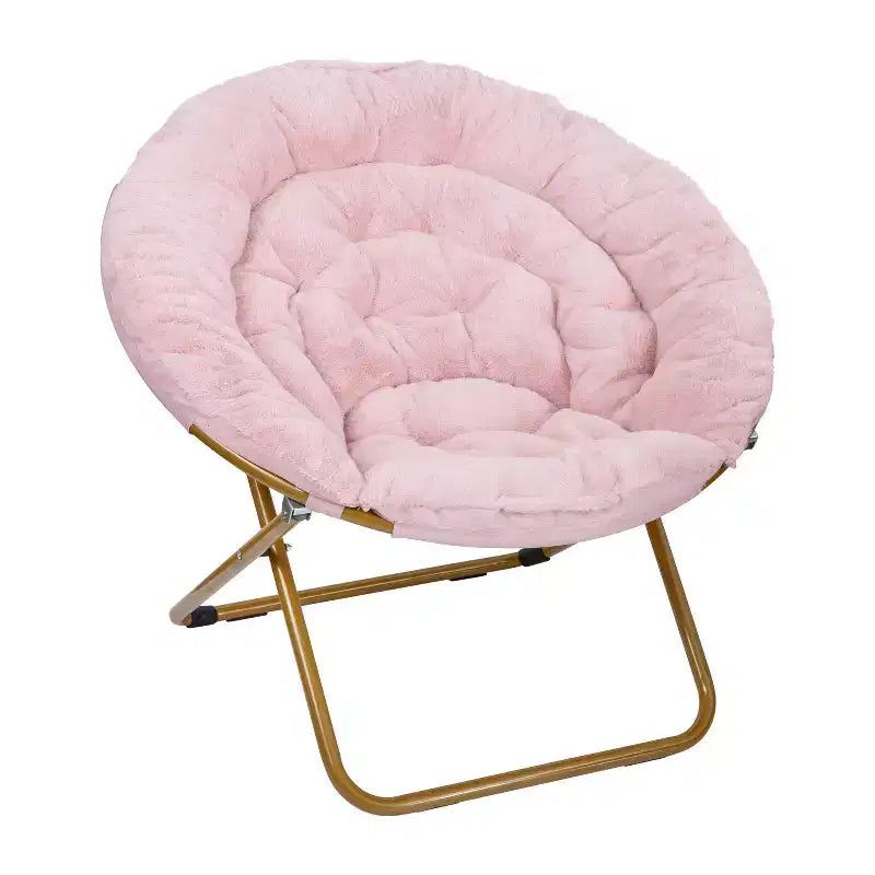 Chaise soucoupe pliante surdimensionnée Emma et Oliver avec coussin confortable en fausse fourrure et cadre en métal pour dortoirs, chambres, appartements et plus encore