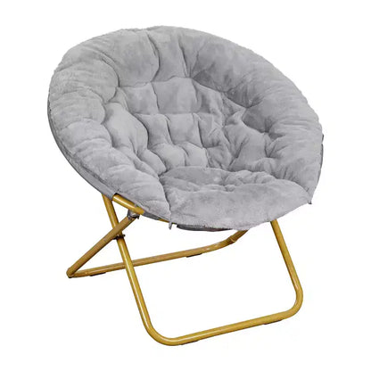 Chaise soucoupe pliante surdimensionnée Emma et Oliver avec coussin confortable en fausse fourrure et cadre en métal pour dortoirs, chambres, appartements et plus encore