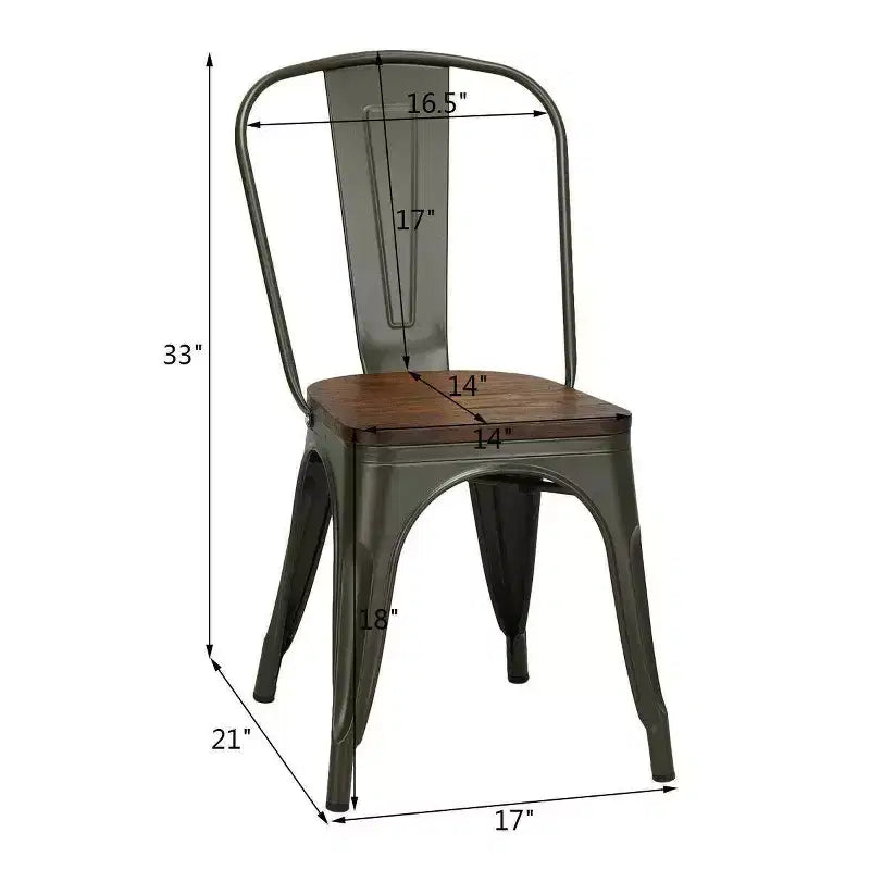 Costway Lot de 4 chaises de salle à manger en métal, assise en bois, empilables