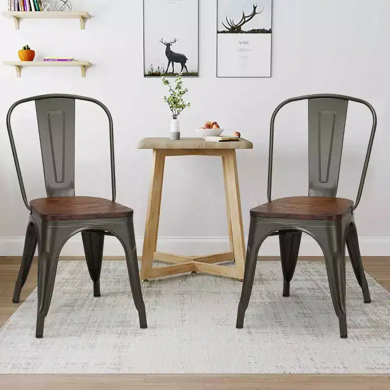 Costway Lot de 4 chaises de salle à manger en métal, assise en bois, empilables