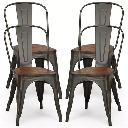 Costway Lot de 4 chaises de salle à manger en métal, assise en bois, empilables