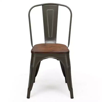 Costway Lot de 4 chaises de salle à manger en métal, assise en bois, empilables