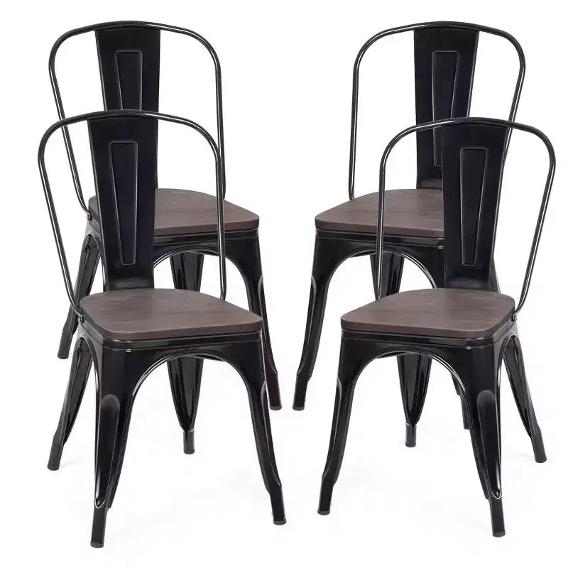 Costway Lot de 4 chaises de salle à manger en métal, assise en bois, empilables
