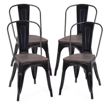 Costway Lot de 4 chaises de salle à manger en métal, assise en bois, empilables