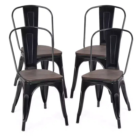 Costway Lot de 4 chaises de salle à manger en métal, assise en bois, empilables