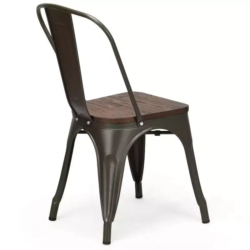 Costway Lot de 4 chaises de salle à manger en métal, assise en bois, empilables