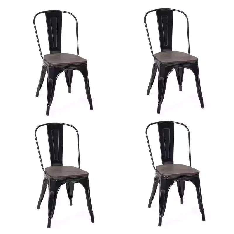 Costway Lot de 4 chaises de salle à manger en métal, assise en bois, empilables