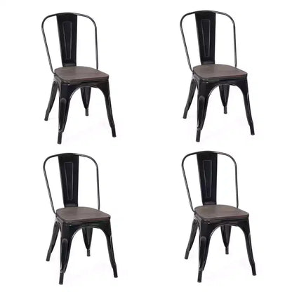 Costway Lot de 4 chaises de salle à manger en métal, assise en bois, empilables