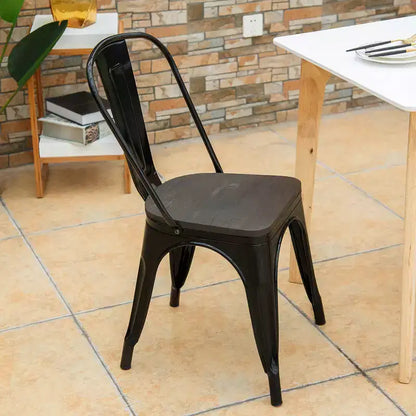 Costway Lot de 4 chaises de salle à manger en métal, assise en bois, empilables