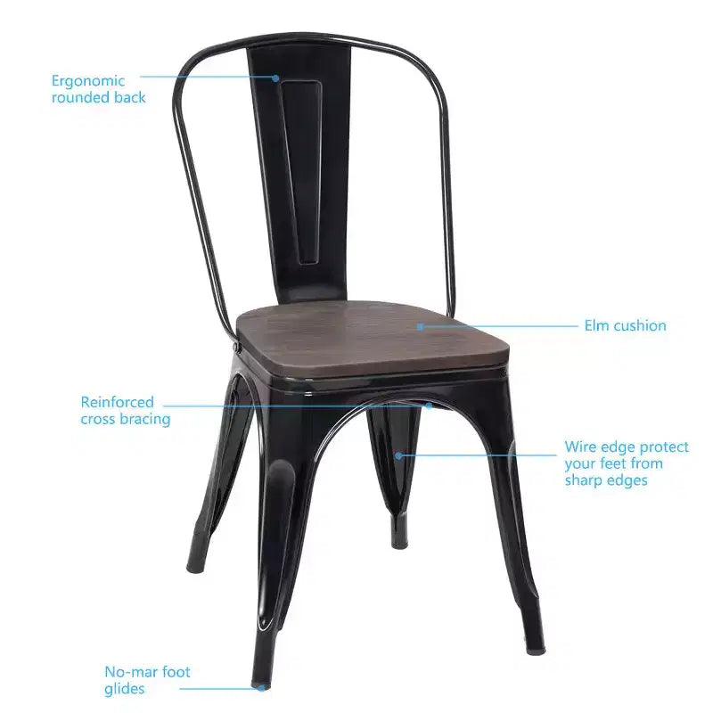 Costway Lot de 4 chaises de salle à manger en métal, assise en bois, empilables