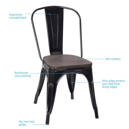 Costway Lot de 4 chaises de salle à manger en métal, assise en bois, empilables