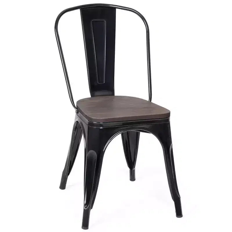 Costway Lot de 4 chaises de salle à manger en métal, assise en bois, empilables