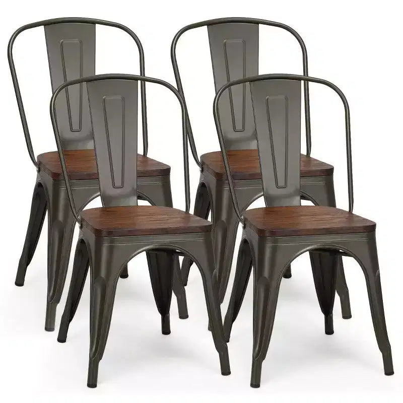 Costway Lot de 4 chaises de salle à manger en métal, assise en bois, empilables