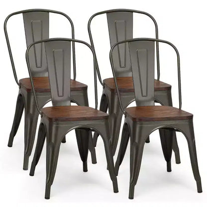 Costway Lot de 4 chaises de salle à manger en métal, assise en bois, empilables