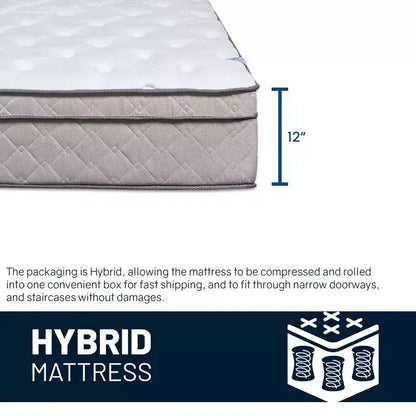 Continental Sleep, Matelas hybride simple face Euro Top ultra moelleux de 12 pouces, compatible avec un lit réglable