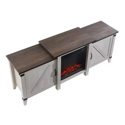 Meuble TV console Edyo Living 63 po autoportant en bois avec foyer électrique, gris