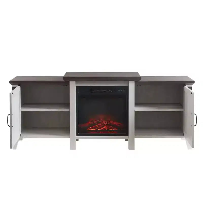 Meuble TV console Edyo Living 63 po autoportant en bois avec foyer électrique, gris