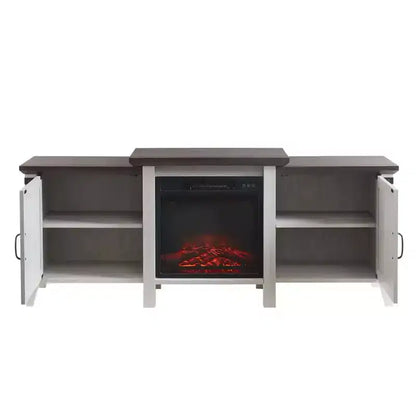 Meuble TV console Edyo Living 63 po autoportant en bois avec foyer électrique, gris