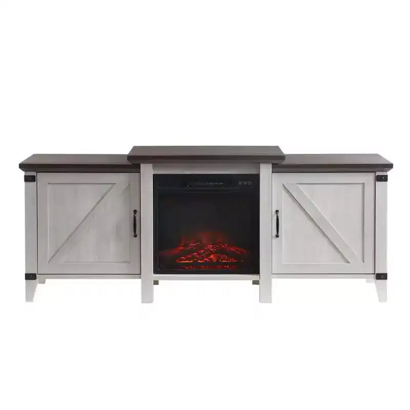Meuble TV console Edyo Living 63 po autoportant en bois avec foyer électrique, gris