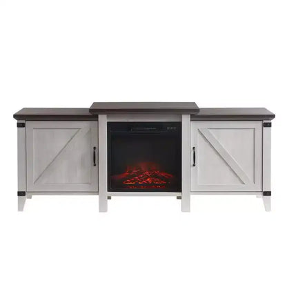 Meuble TV console Edyo Living 63 po autoportant en bois avec foyer électrique, gris
