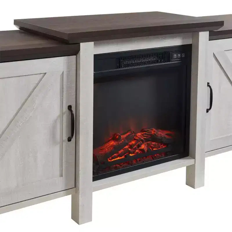 Meuble TV console Edyo Living 63 po autoportant en bois avec foyer électrique, gris