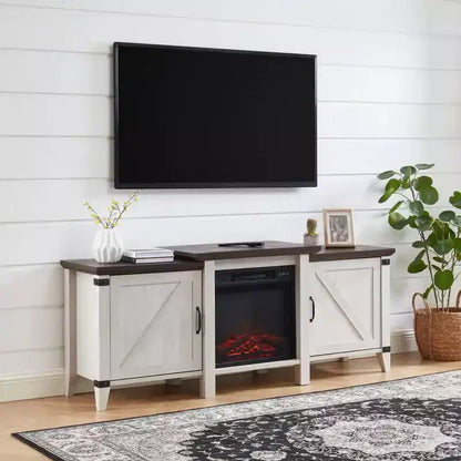 Meuble TV console Edyo Living 63 po autoportant en bois avec foyer électrique, gris