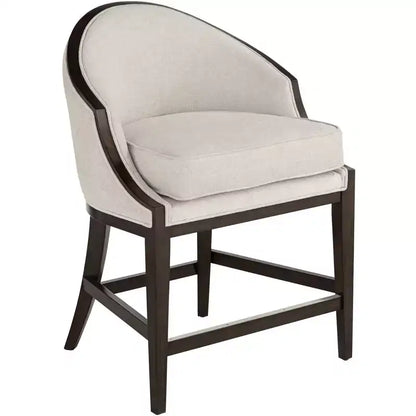 55 Downing Street Jasper Truffle Wood Bar Stool Brown 25 High Modern Oatmeal Fabric Cushion with Backrest Footrest for Kitchen Counter Height Island