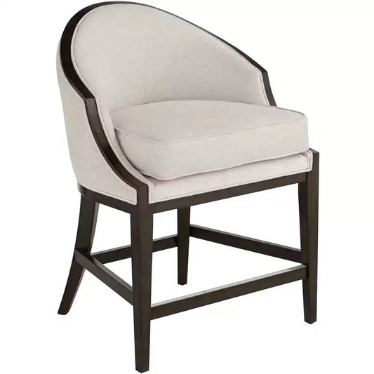 55 Downing Street Jasper Truffle Wood Bar Stool Brown 25 High Modern Oatmeal Fabric Cushion with Backrest Footrest for Kitchen Counter Height Island