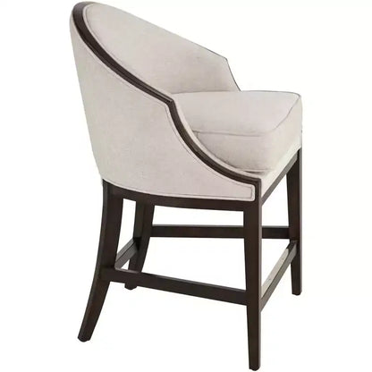 Tabouret de bar Jasper Truffle Wood 55 Downing Street, marron, hauteur 63,5 cm, coussin en tissu moderne couleur avoine avec dossier et repose-pieds pour îlot de cuisine hauteur comptoir