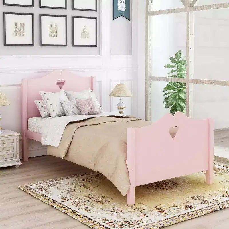 Twin Size Wood Platform Bed with Headboard, Footboard and Wood Slat Support-ModernLuxe