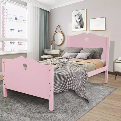 Lit plateforme jumeau en bois avec tête de lit, pied de lit et support à lattes en bois-ModernLuxe