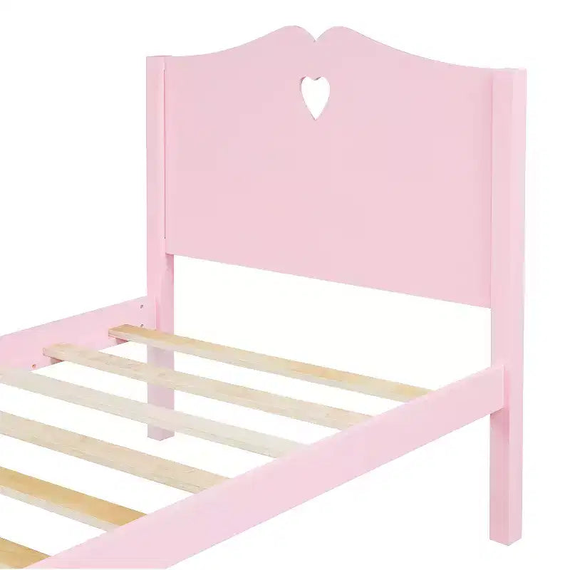 Lit plateforme jumeau en bois avec tête de lit, pied de lit et support à lattes en bois-ModernLuxe
