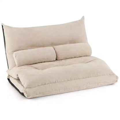 Canapé-lit paresseux convertible Costway avec dossier réglable sur 42 niveaux et 2 oreillers lombaires Gris/Beige