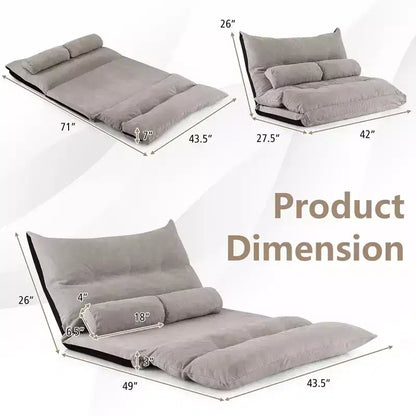 Canapé-lit paresseux convertible Costway avec dossier réglable sur 42 niveaux et 2 oreillers lombaires Gris/Beige