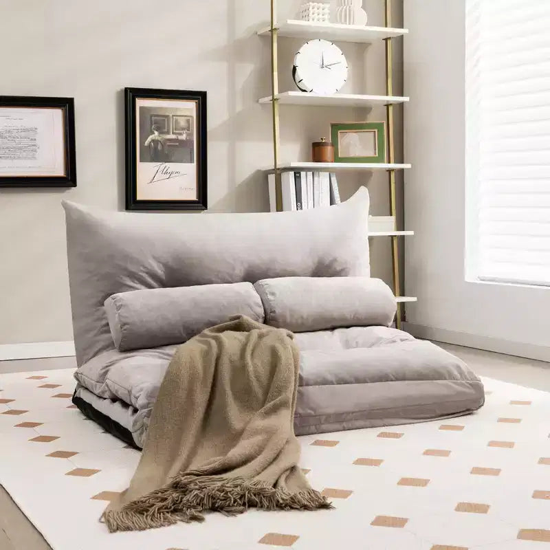 Canapé-lit paresseux convertible Costway avec dossier réglable sur 42 niveaux et 2 oreillers lombaires Gris/Beige