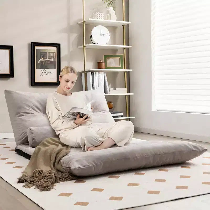 Canapé-lit paresseux convertible Costway avec dossier réglable sur 42 niveaux et 2 oreillers lombaires Gris/Beige