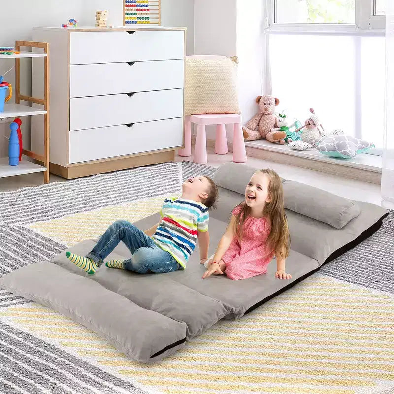 Canapé-lit paresseux convertible Costway avec dossier réglable sur 42 niveaux et 2 oreillers lombaires Gris/Beige