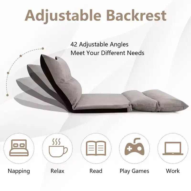 Canapé-lit paresseux convertible Costway avec dossier réglable sur 42 niveaux et 2 oreillers lombaires Gris/Beige