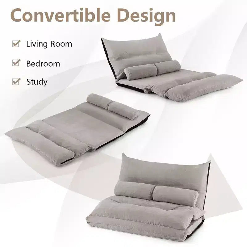 Canapé-lit paresseux convertible Costway avec dossier réglable sur 42 niveaux et 2 oreillers lombaires Gris/Beige